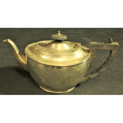 1 - 3 PIECE SILVER TEA SERVICE - HEITZMAN & SONS CARDIFF PLUS SILVER TEA POT WITH EBONISED HANDLE