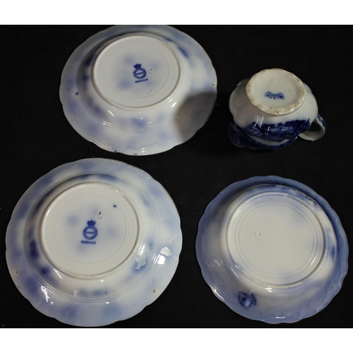 20 - VARIOUS ITEMS FLOW BLUE INCLUDING LARGE JARDINIERE c1890 (CHIP ON INSIDE RIM) & VICTORIAN TEA PO... 