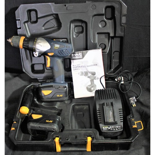 65 - MACALLISTER 14.4v HAMMER DRILL WITH 2 BATTERIES & CHARGER IN CASE