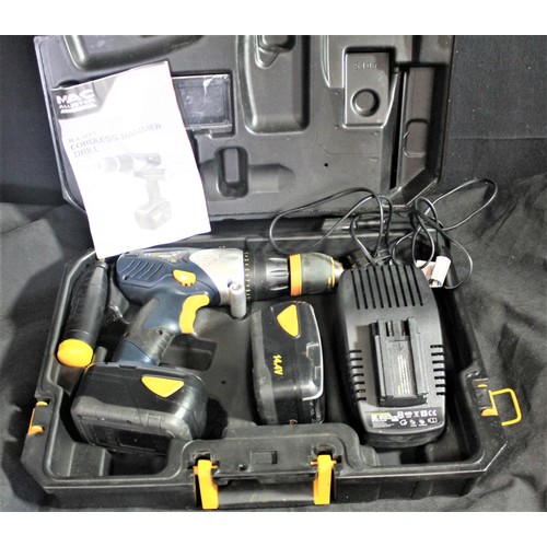 65 - MACALLISTER 14.4v HAMMER DRILL WITH 2 BATTERIES & CHARGER IN CASE