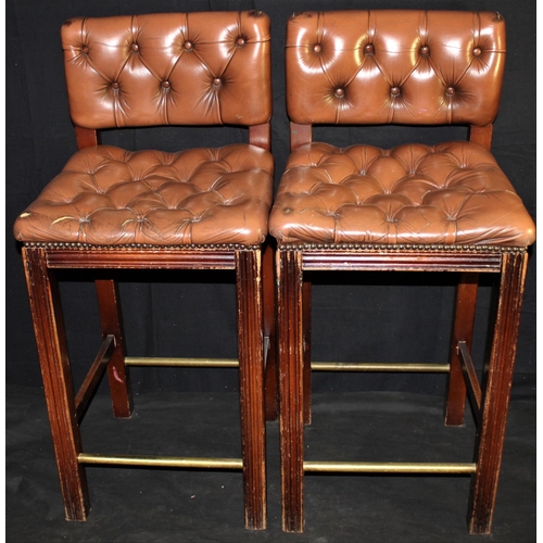 82 - PAIR WOODEN FRAME STUDDED BAR CHAIRS