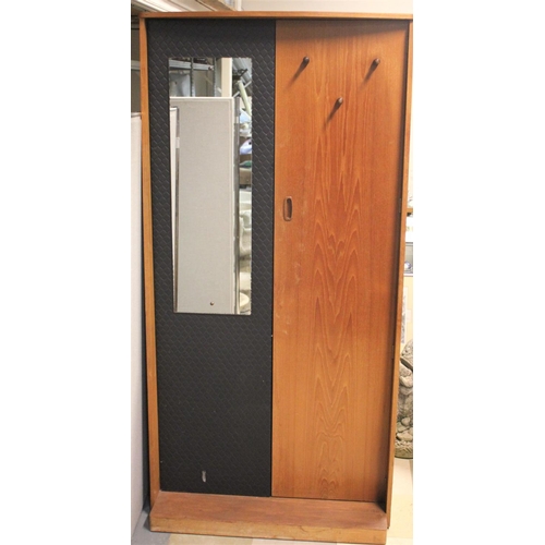 84 - MID CENTURY TEAK HALL WARDROBE FITTED MIRROR