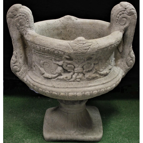 101 - LARGE DECORATIVE 2 HANDLED STONEWORK URN (COMES IN 2 PIECES) OPTION LOT 102