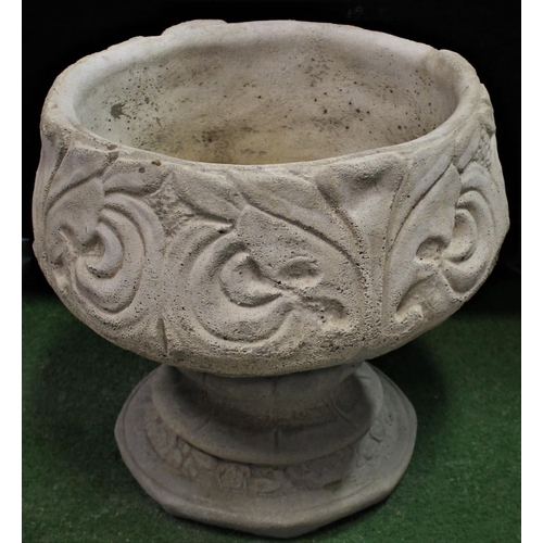 114 - STONEWORK FLEUR-DE-LYS DESIGN URNS (COMES IN 2 PIECES) (14