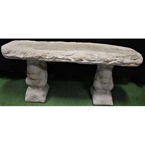 119 - STONEWORK TIMBER DESIGN STRAIGHT SEAT ON SQUIRREL PLINTHS