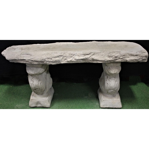 119 - STONEWORK TIMBER DESIGN STRAIGHT SEAT ON SQUIRREL PLINTHS