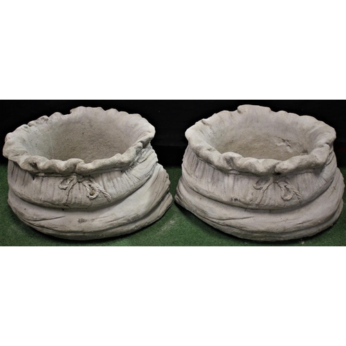 120 - PAIR STONEWORK SACK SHAPED PLANTERS