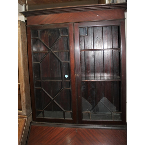 126 - MAHOGANY BUREAU BOOKCASE ON QUEEN ANN LEGS - DAMAGED