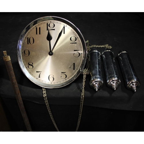 128 - OAK GRANDFATHER CLOCK CASE, PLUS CLOCK FACE, PENDULUM & WEIGHTS (PARTS DO NOT FIT CASE)