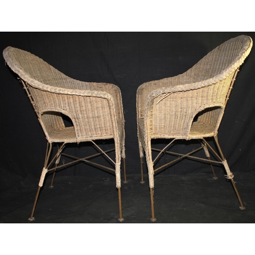 294 - IRON FRAME WICKER CONSERVATORY SUITE COMPRISING SOFA WITH LEAF PATTERN & 2 ARMCHAIRS