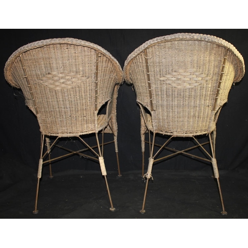 294 - IRON FRAME WICKER CONSERVATORY SUITE COMPRISING SOFA WITH LEAF PATTERN & 2 ARMCHAIRS