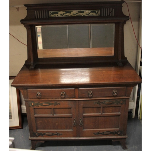 135 - ARTS & CRAFTS MIRROR BACK SIDEBOARD