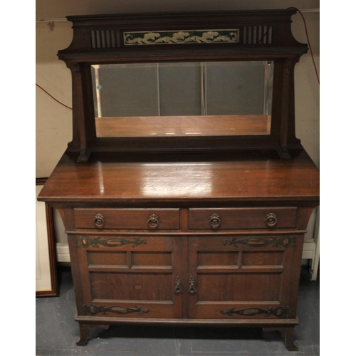 135 - ARTS & CRAFTS MIRROR BACK SIDEBOARD