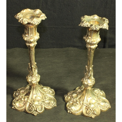 137 - PAIR SILVER PLATED CANDLESTICKS c1880