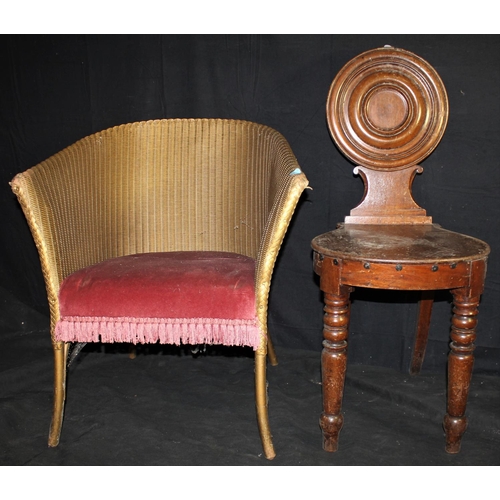 140 - WICKER CHAIR & CIRCULAR BACK CHAIR ON TURNED FRONT LEGS