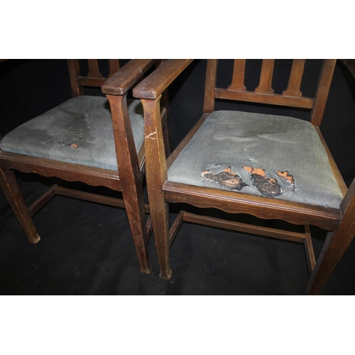 149 - PAIR HIGH BACK ARMCHAIRS - SEATS DAMAGED