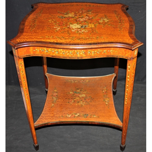 161 - 19th CENTURY SIDE TABLE WITH UNDERSHELF WITH HAND PAINTED DECORATION IN 18th CENTURY FRENCH STY... 