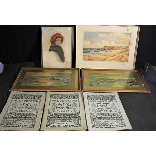 164 - 4 FRAMED PICTURES & 3 VOLUMES INTERNATIONAL ART PAST & PRESENT