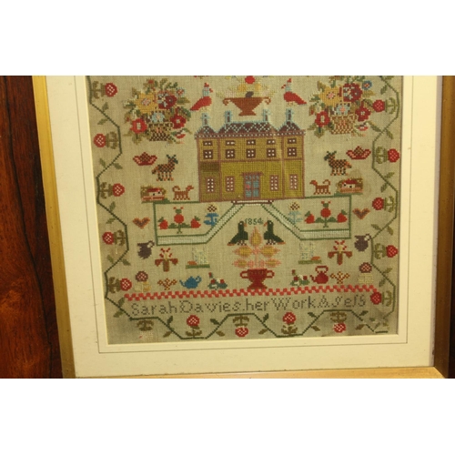 171 - ROSEWOOD FRAMED SAMPLER, DATED 1854