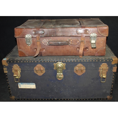 172 - CABIN TRUNK (LOCKED) & LEATHER SUITCASE