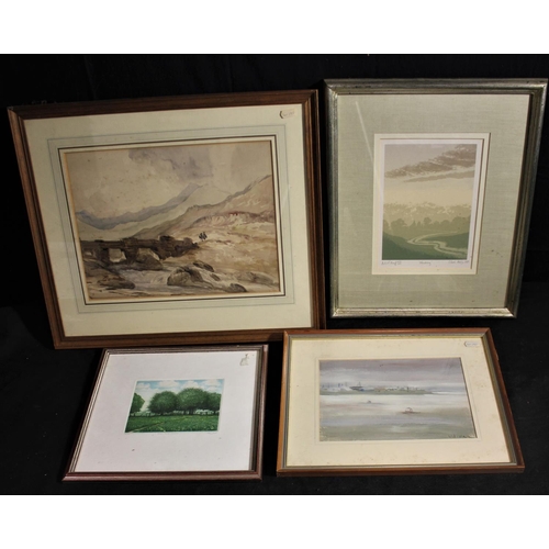 175 - FRAMED OIL PAINTING, FRAMED WATERCOLOUR & 2 FRAMED PRINTS