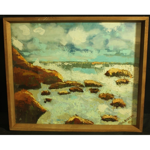 179 - OIL ON BOARD USING BRUSH & PALLET KNIFE - SIGNED BY DICK BARKER 1950'S/60's (23.5