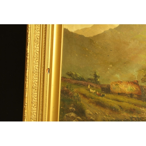 181 - LARGE OIL ON CANVAS c1890 BY A FONTVILLE: SCOTTISH SCENE WITH CATTLE IN RIVER - SOME DAMAGE (PICTURE... 