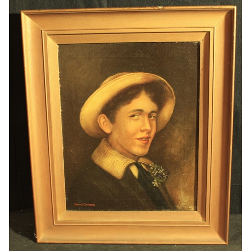 183 - 19th CENTURY OIL ON CANVAS OF A YOUNG MAN - SIGNED BY DONALD STRAHAN (11.5