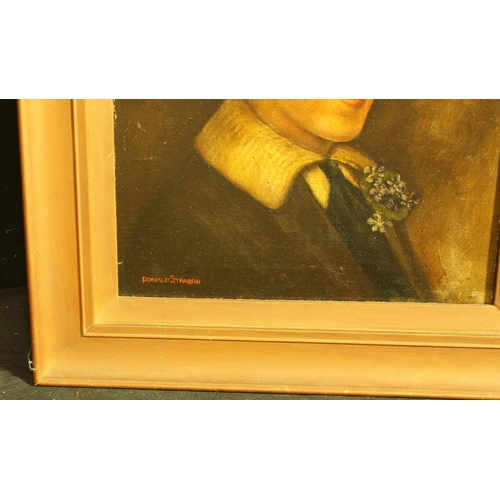 183 - 19th CENTURY OIL ON CANVAS OF A YOUNG MAN - SIGNED BY DONALD STRAHAN (11.5