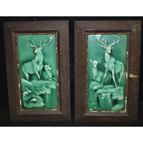 204 - PAIR OF FRAMED GREEN POTTERY TILES