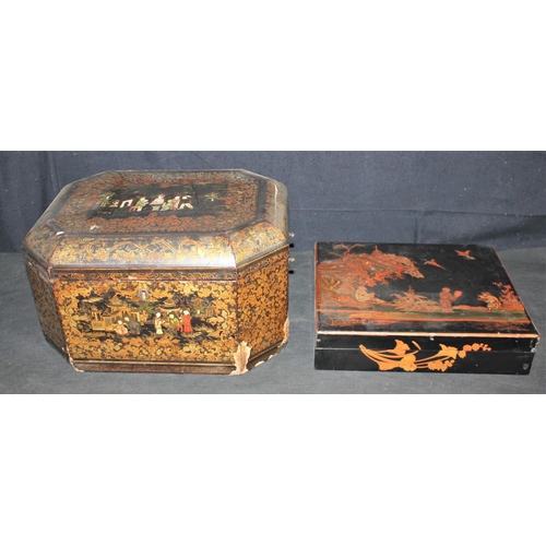 206 - 2 CHINESE LAQUERED BOXES c1820 - SOME DAMAGE