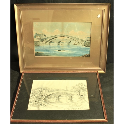 210 - 2 FRAMED PRINTS OF THE OLD BRIDGE PONTYPRIDD