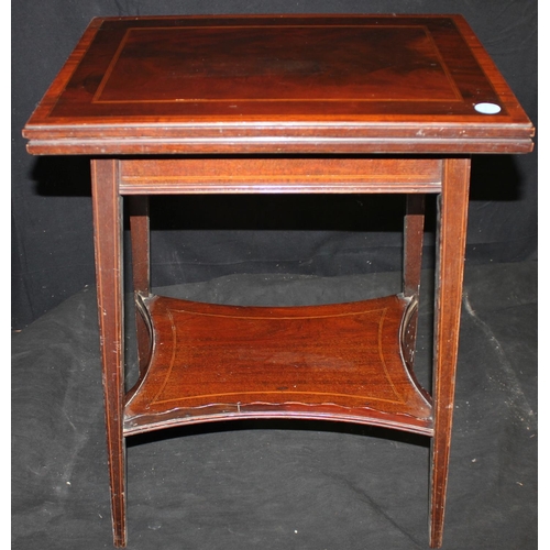 235 - MAHOGANY & INLAID FOLD OVER CARD TABLE