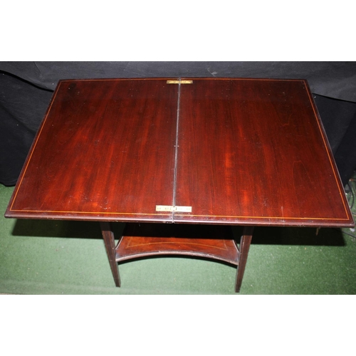 235 - MAHOGANY & INLAID FOLD OVER CARD TABLE