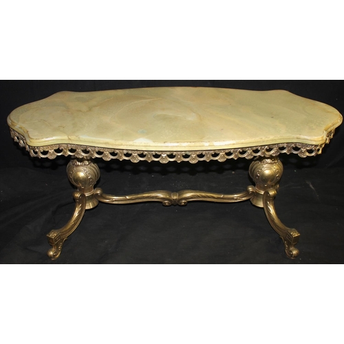 241 - ONYX TOP COFFEE TABLE ON BRASS BASE