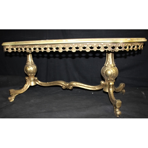 241 - ONYX TOP COFFEE TABLE ON BRASS BASE