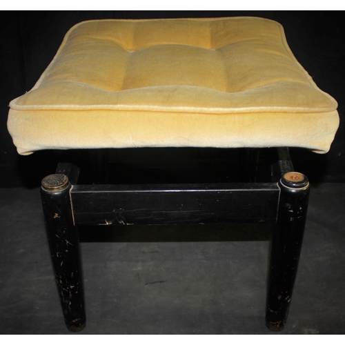 256 - G-PLAN STOOL WITH BLACK BASE & UPHOLSTERED TOP.  BRASS CAPS MISSING OFF THE TOP OF 3 LEGS - NEED... 