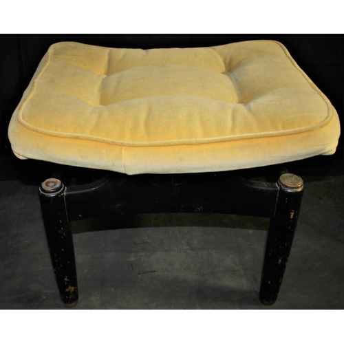 256 - G-PLAN STOOL WITH BLACK BASE & UPHOLSTERED TOP.  BRASS CAPS MISSING OFF THE TOP OF 3 LEGS - NEED... 