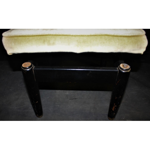 256 - G-PLAN STOOL WITH BLACK BASE & UPHOLSTERED TOP.  BRASS CAPS MISSING OFF THE TOP OF 3 LEGS - NEED... 