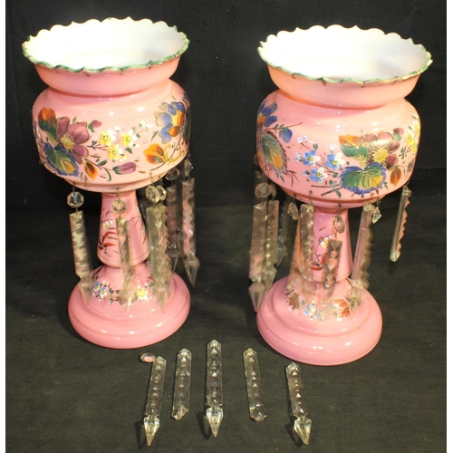 266 - PAIR OF PINK GLASS LUSTRES