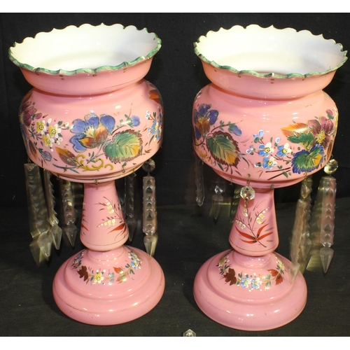 266 - PAIR OF PINK GLASS LUSTRES