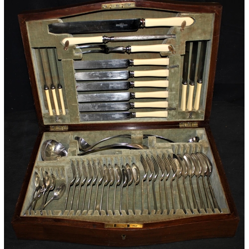 278 - 6 PLACE SETTING CUTLERY SET IN INLAID MAHOGANY CABINET