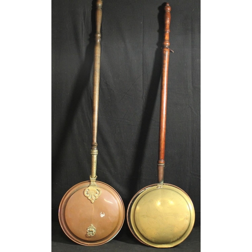 280 - 2 BED WARMING PANS: 1 COPPER, 1 COPPER & BRASS