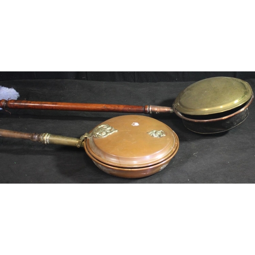 280 - 2 BED WARMING PANS: 1 COPPER, 1 COPPER & BRASS