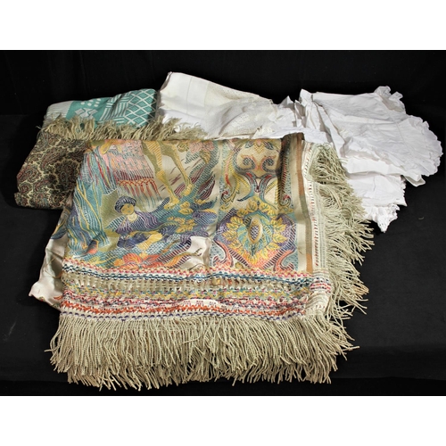 283 - ANTIQUE LINEN BLANKET & THROW