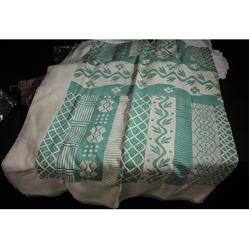 283 - ANTIQUE LINEN BLANKET & THROW