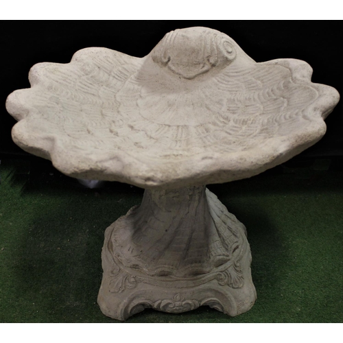 306 - STONEWORK SHELL BIRD BATH ON DECORATIVE BASE (13