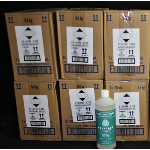 54 - 5 BOXES OF 'THE BOATYARD DISTILLERY' HAND SANITISER (6 x 1 Litre PER BOX)