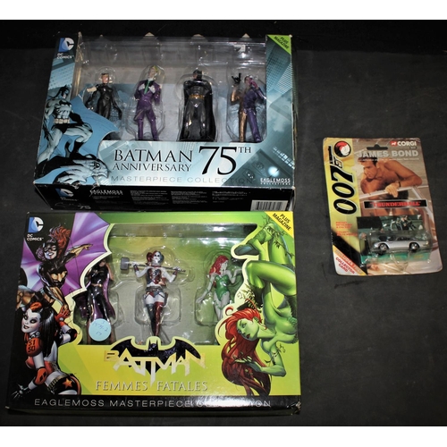 312 - 2 BATMAN FIGURE SETS: FEMMES FATALES & 75th ANNIVERSARY & CORGI JAMES BOND THUNDERBALL MODEL... 