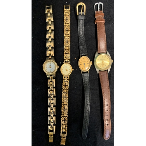 365 - 4 LADIES WATCHES: ROTARY, SEKONDA, SAC & PHILIP MERCIER, DECORATIVE THIMBLE, FOB WATCH WITH CAT ... 